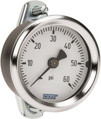Wika - 2" Dial, 1/4 Thread, 0-60 Scale Range, Pressure Gauge - U-Clamp Panel Mount, Center Back Connection Mount, Accurate to 3-2-3% of Scale - Exact Tooling