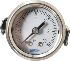 Wika - 1-1/2" Dial, 1/8 Thread, 0-30 Scale Range, Pressure Gauge - U-Clamp Panel Mount, Center Back Connection Mount, Accurate to 3-2-3% of Scale - Exact Tooling