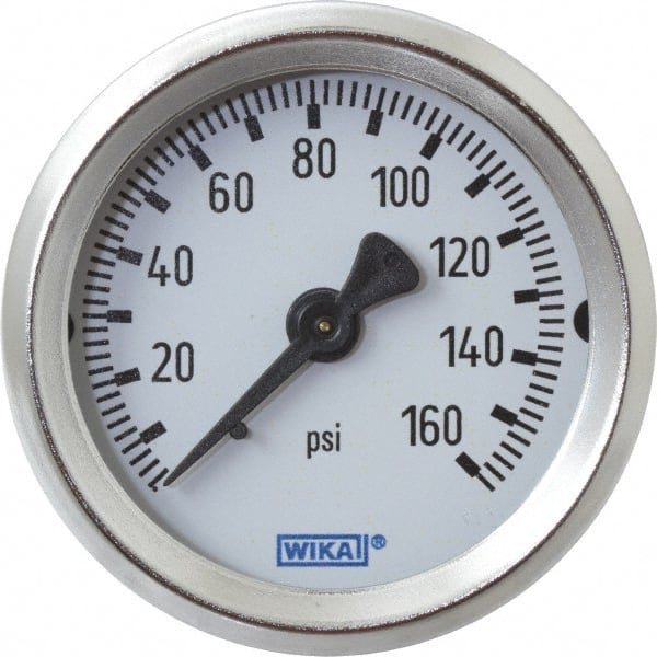 Wika - 2" Dial, 1/4 Thread, 0-160 Scale Range, Pressure Gauge - U-Clamp Panel Mount, Center Back Connection Mount, Accurate to 3-2-3% of Scale - Exact Tooling