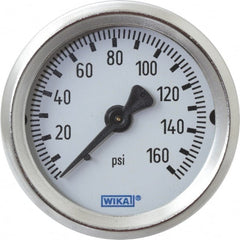 Wika - 2" Dial, 1/4 Thread, 0-160 Scale Range, Pressure Gauge - U-Clamp Panel Mount, Center Back Connection Mount, Accurate to 3-2-3% of Scale - Exact Tooling