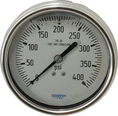 Wika - 4" Dial, 1/4 Thread, 0-400 Scale Range, Pressure Gauge - Lower Back Connection Mount, Accurate to 1% of Scale - Exact Tooling