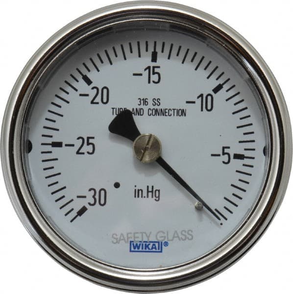Wika - 2-1/2" Dial, 1/4 Thread, 30-0 Scale Range, Pressure Gauge - Center Back Connection Mount, Accurate to 2-1-2% of Scale - Exact Tooling