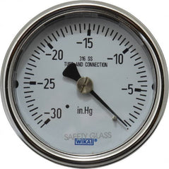 Wika - 2-1/2" Dial, 1/4 Thread, 30-0 Scale Range, Pressure Gauge - Center Back Connection Mount, Accurate to 2-1-2% of Scale - Exact Tooling