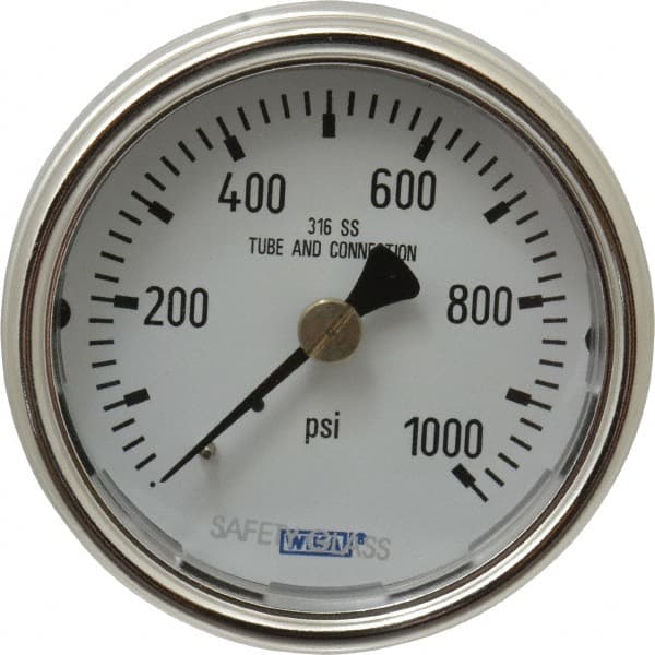 Wika - 2-1/2" Dial, 1/4 Thread, 0-1,000 Scale Range, Pressure Gauge - Center Back Connection Mount, Accurate to 2-1-2% of Scale - Exact Tooling