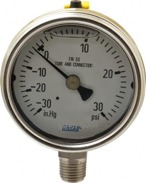 Wika - 2-1/2" Dial, 1/4 Thread, 30-0-30 Scale Range, Pressure Gauge - Lower Connection Mount, Accurate to 2-1-2% of Scale - Exact Tooling