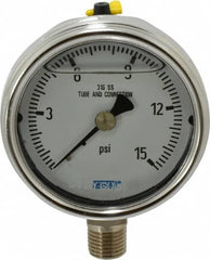 Wika - 2-1/2" Dial, 1/4 Thread, 0-15 Scale Range, Pressure Gauge - Lower Connection Mount, Accurate to 2-1-2% of Scale - Exact Tooling