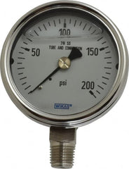 Wika - 2-1/2" Dial, 1/4 Thread, 0-200 Scale Range, Pressure Gauge - Lower Connection Mount, Accurate to 2-1-2% of Scale - Exact Tooling