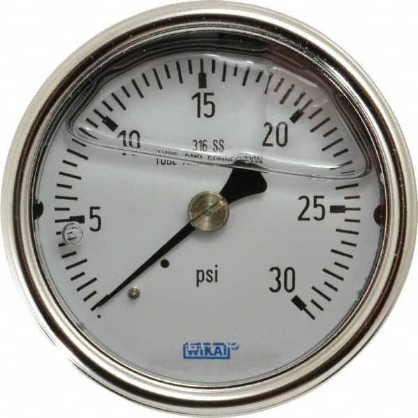 Wika - 2-1/2" Dial, 1/4 Thread, 0-30 Scale Range, Pressure Gauge - Center Back Connection Mount, Accurate to 2-1-2% of Scale - Exact Tooling