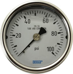 Wika - 2-1/2" Dial, 1/4 Thread, 0-100 Scale Range, Pressure Gauge - Center Back Connection Mount, Accurate to 2-1-2% of Scale - Exact Tooling