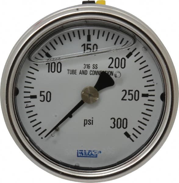 Wika - 2-1/2" Dial, 1/4 Thread, 0-300 Scale Range, Pressure Gauge - Center Back Connection Mount, Accurate to 2-1-2% of Scale - Exact Tooling