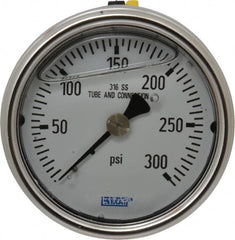 Wika - 2-1/2" Dial, 1/4 Thread, 0-300 Scale Range, Pressure Gauge - Center Back Connection Mount, Accurate to 2-1-2% of Scale - Exact Tooling