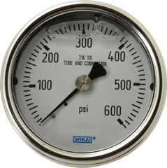 Wika - 2-1/2" Dial, 1/4 Thread, 0-600 Scale Range, Pressure Gauge - Center Back Connection Mount, Accurate to 2-1-2% of Scale - Exact Tooling