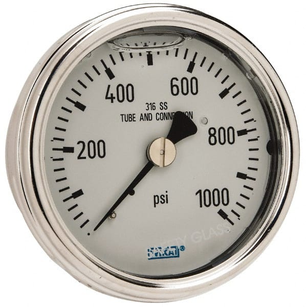 Wika - 2-1/2" Dial, 1/4 Thread, 0-1,000 Scale Range, Pressure Gauge - Center Back Connection Mount, Accurate to 2-1-2% of Scale - Exact Tooling