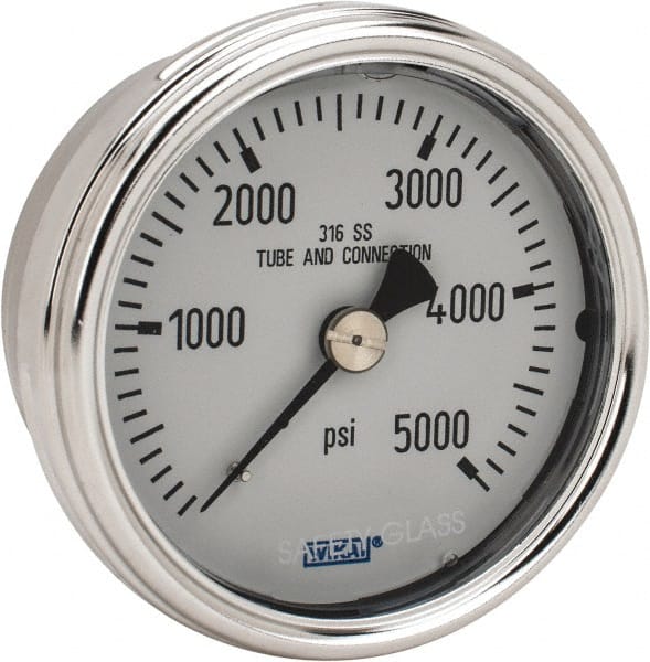 Wika - 2-1/2" Dial, 1/4 Thread, 0-5,000 Scale Range, Pressure Gauge - Center Back Connection Mount, Accurate to 2-1-2% of Scale - Exact Tooling