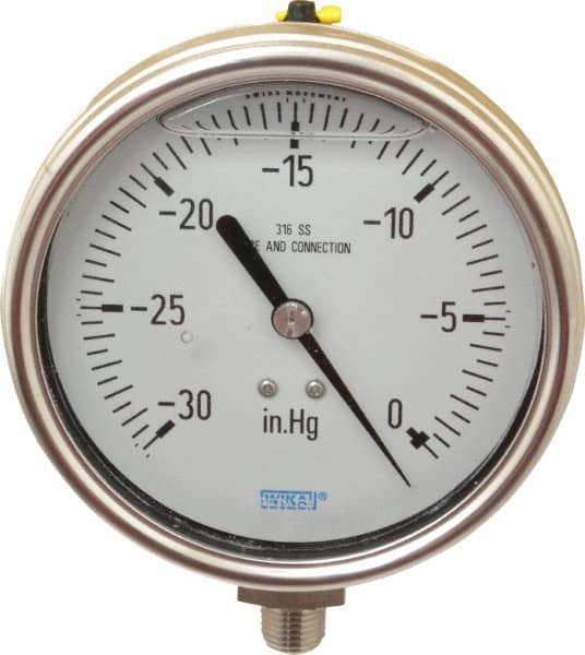 Wika - 4" Dial, 1/4 Thread, 30-0 Scale Range, Pressure Gauge - Lower Connection Mount, Accurate to 1% of Scale - Exact Tooling