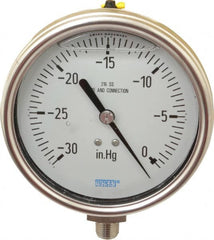 Wika - 4" Dial, 1/4 Thread, 30-0 Scale Range, Pressure Gauge - Lower Connection Mount, Accurate to 1% of Scale - Exact Tooling