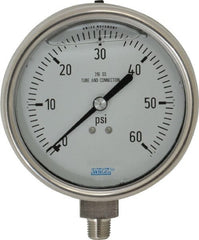 Wika - 4" Dial, 1/4 Thread, 0-60 Scale Range, Pressure Gauge - Lower Connection Mount, Accurate to 1% of Scale - Exact Tooling