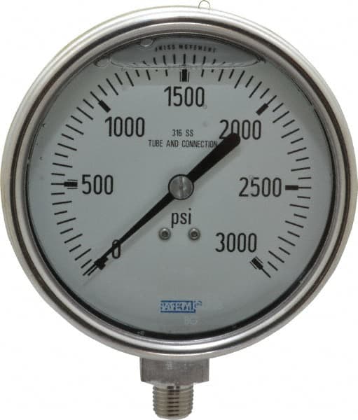 Wika - 4" Dial, 1/4 Thread, 0-3,000 Scale Range, Pressure Gauge - Lower Connection Mount, Accurate to 1% of Scale - Exact Tooling