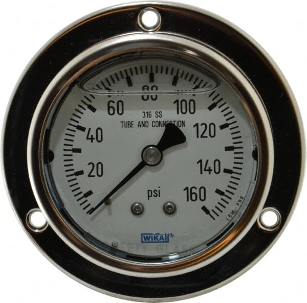 Wika - 2-1/2" Dial, 1/4 Thread, 0-160 Scale Range, Pressure Gauge - Lower Back Connection Mount, Accurate to 2-1-2% of Scale - Exact Tooling