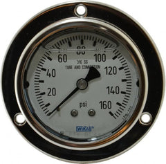 Wika - 2-1/2" Dial, 1/4 Thread, 0-160 Scale Range, Pressure Gauge - Lower Back Connection Mount, Accurate to 2-1-2% of Scale - Exact Tooling