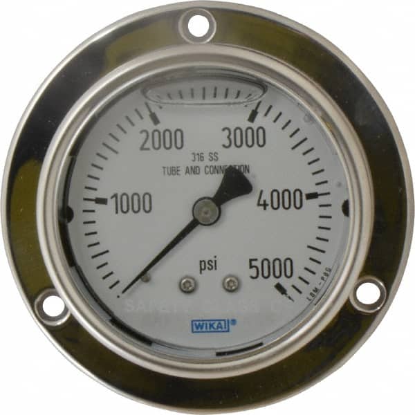 Wika - 2-1/2" Dial, 1/4 Thread, 0-5,000 Scale Range, Pressure Gauge - Lower Back Connection Mount, Accurate to 2-1-2% of Scale - Exact Tooling
