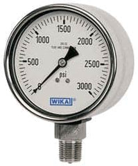 Wika - 2-1/2" Dial, 1/4 Thread, 0-800 Scale Range, Pressure Gauge - Lower Back Connection Mount, Accurate to 2-1-2% of Scale - Exact Tooling
