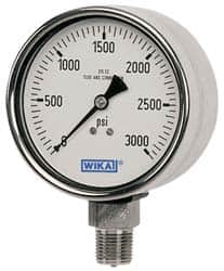 Wika - 2-1/2" Dial, 1/4 Thread, 0-400 Scale Range, Pressure Gauge - Lower Back Connection Mount, Accurate to 2-1-2% of Scale - Exact Tooling