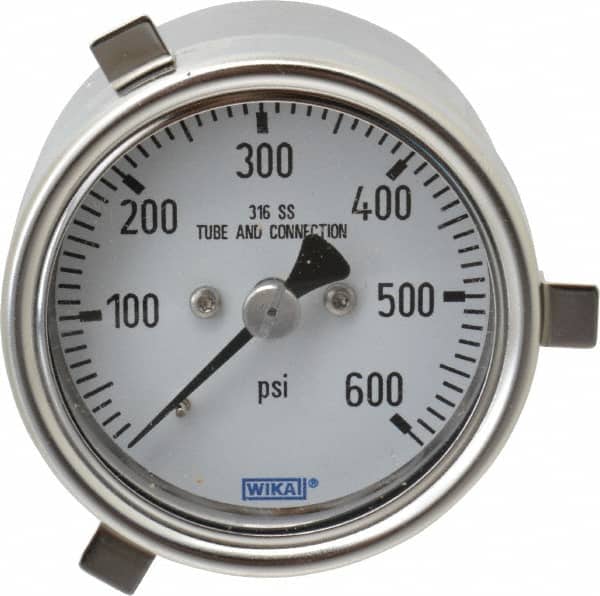 Wika - 2-1/2" Dial, 1/4 Thread, 0-600 Scale Range, Pressure Gauge - Lower Back Connection Mount, Accurate to 2-1-2% of Scale - Exact Tooling