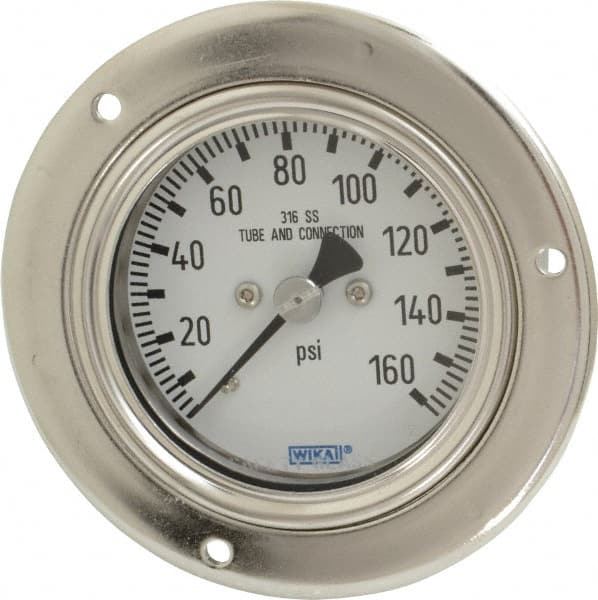 Wika - 2-1/2" Dial, 1/4 Thread, 0-160 Scale Range, Pressure Gauge - Lower Back Connection Mount, Accurate to 2-1-2% of Scale - Exact Tooling