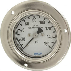 Wika - 2-1/2" Dial, 1/4 Thread, 0-160 Scale Range, Pressure Gauge - Lower Back Connection Mount, Accurate to 2-1-2% of Scale - Exact Tooling