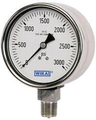 Wika - 2-1/2" Dial, 1/4 Thread, 600 Scale Range, Pressure Gauge - Lower Connection Mount, Accurate to 2-1-2% of Scale - Exact Tooling