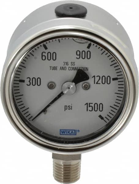 Wika - 2-1/2" Dial, 1/4 Thread, 0-1,500 Scale Range, Pressure Gauge - Lower Connection Mount, Accurate to 2-1-2% of Scale - Exact Tooling