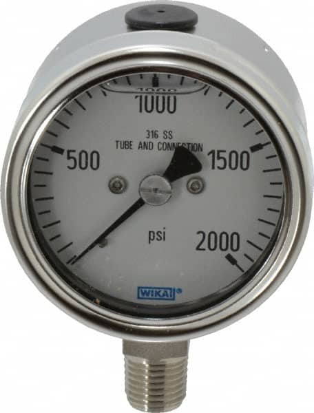 Wika - 2-1/2" Dial, 1/4 Thread, 0-2,000 Scale Range, Pressure Gauge - Lower Connection Mount, Accurate to 2-1-2% of Scale - Exact Tooling