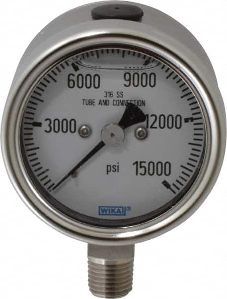 Wika - 2-1/2" Dial, 1/4 Thread, 0-15,000 Scale Range, Pressure Gauge - Lower Connection Mount, Accurate to 2-1-2% of Scale - Exact Tooling