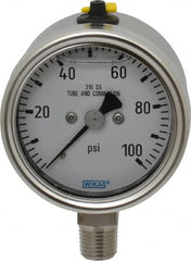 Wika - 2-1/2" Dial, 1/4 Thread, 100 Scale Range, Pressure Gauge - Lower Connection Mount, Accurate to 2-1-2% of Scale - Exact Tooling