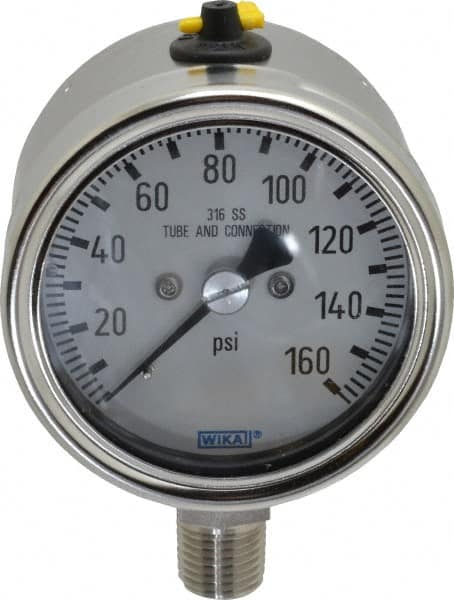 Wika - 2-1/2" Dial, 1/4 Thread, 160 Scale Range, Pressure Gauge - Lower Connection Mount, Accurate to 2-1-2% of Scale - Exact Tooling