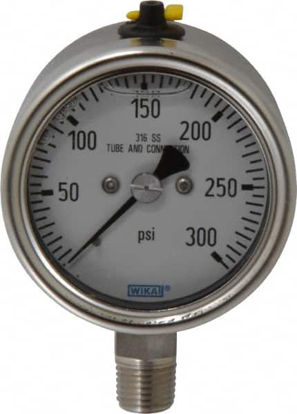Wika - 2-1/2" Dial, 1/4 Thread, 300 Scale Range, Pressure Gauge - Lower Connection Mount, Accurate to 2-1-2% of Scale - Exact Tooling