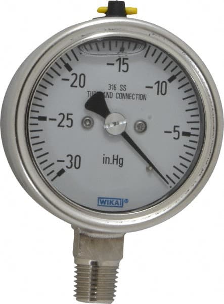 Wika - 2-1/2" Dial, 1/4 Thread, 30 Scale Range, Pressure Gauge - Lower Connection Mount, Accurate to 2-1-2% of Scale - Exact Tooling