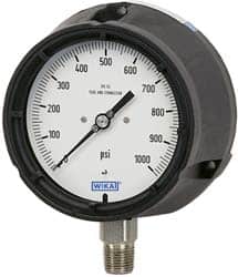Wika - 4-1/2" Dial, 1/2 Thread, 0-1,000 Scale Range, Pressure Gauge - Lower Connection Mount, Accurate to 0.5% of Scale - Exact Tooling