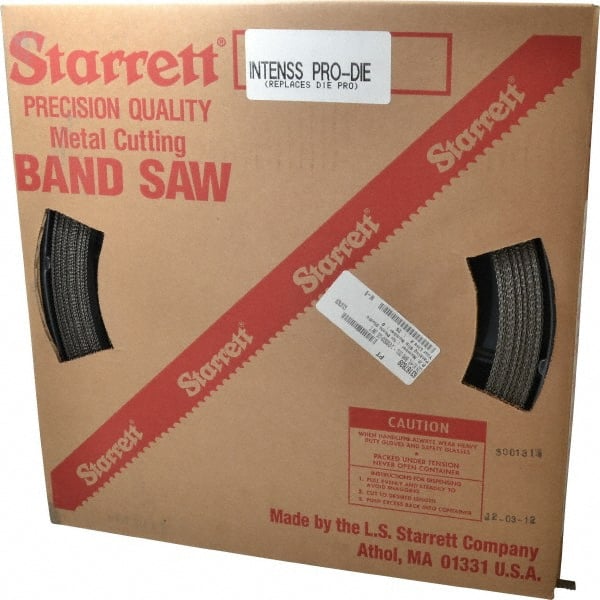 Starrett - 1/2" x 100' x 0.035" Bi-Metal Band Saw Blade Coil Stock - 8 to 12 TPI, Toothed Edge, Straight Form, Raker Set, No Rake Angle, Variable Pitch, Contour Cutting - Exact Tooling