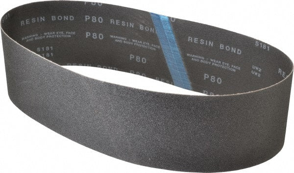 Made in USA - 4" Wide x 36" OAL, 80 Grit, Silicon Carbide Abrasive Belt - Silicon Carbide, Medium, Coated, X/Y Weighted Cloth Backing, Wet/Dry, Series S181 - Exact Tooling