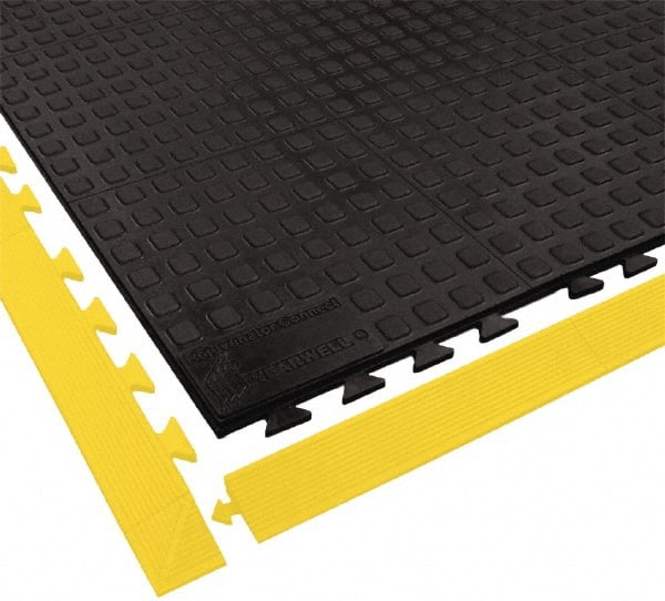 Wearwell - 5' Long x 3' Wide x 5/8" Thick, Anti-Fatigue Modular Matting Ramp Edge - Male, 1 Interlocking Side, Yellow, For Dry Areas, Series 502 - Exact Tooling
