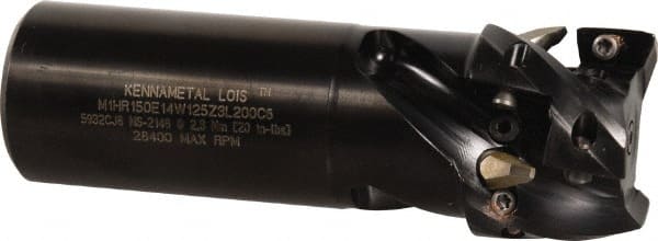 Kennametal - 1-1/2" Cut Diam, 1.09" Max Depth of Cut, 1-1/4" Shank Diam, 4.3" OAL, Indexable Square Shoulder Helical End Mill - EC14.., EP14.. Inserts, Weldon Shank, 0° Lead Angle, Through Coolant - Exact Tooling