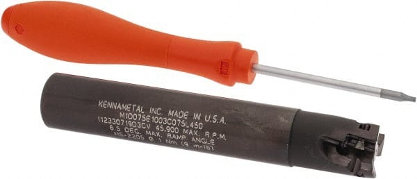 Kennametal - 3/4" Cut Diam, 0.398" Max Depth of Cut, 3/4" Shank Diam, 4-1/2" OAL, Indexable Square Shoulder End Mill - EC10.., EP10.. Inserts, Cylindrical Shank, 0° Lead Angle, Through Coolant - Exact Tooling