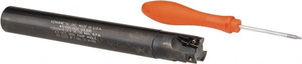 Kennametal - 1" Cut Diam, 0.395" Max Depth of Cut, 1" Shank Diam, 8" OAL, Indexable Square Shoulder End Mill - EC10.., EP10.. Inserts, Cylindrical Shank, 0° Lead Angle, Through Coolant - Exact Tooling