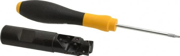 Kennametal - 3/4" Cut Diam, 1.093" Max Depth of Cut, 3/4" Shank Diam, 3.422" OAL, Indexable Square Shoulder Helical End Mill - EC10.., EP10.. Inserts, Weldon Shank, 0° Lead Angle - Exact Tooling