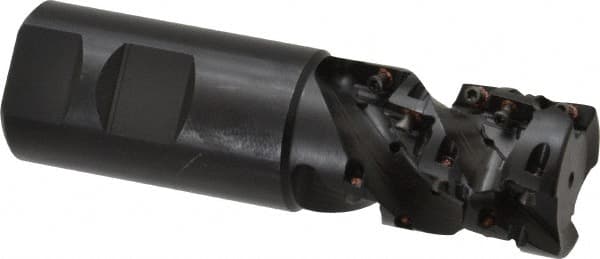 Kennametal - 1-1/4" Cut Diam, 1.764" Max Depth of Cut, 1-1/4" Shank Diam, 4.371" OAL, Indexable Square Shoulder Helical End Mill - EC10.., EP10.. Inserts, Weldon Shank, 0° Lead Angle - Exact Tooling