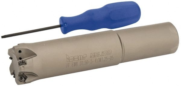Iscar - 1-1/2" Cut Diam, 0.04" Max Depth, 1-1/4" Shank Diam, Weldon Shank Indexable High-Feed End Mill - Screw Holding Method, H600 WXCU 05 Insert, FF EWX-05 Toolholder, Through Coolant - Exact Tooling