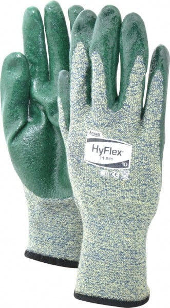 Ansell - Size XL (10), ANSI Cut Lvl 4, Abrasion Lvl 3, Nitrile Coated Cut Resistant Gloves - 12" Long, Palm & Fingers Coated, Intercept Technology with DuPont Kevlar Lining, Knit Wrist, Green, Paired - Exact Tooling