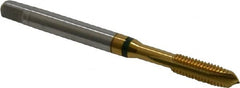 Guhring - #10-32 UNF, 3 Flute, TiN Finish, Cobalt Spiral Point Tap - Plug Chamfer, Right Hand Thread, 2-3/8" OAL, 0.551" Thread Length, 0.194" Shank Diam, 2B Class of Fit, Series 3917 - Exact Tooling